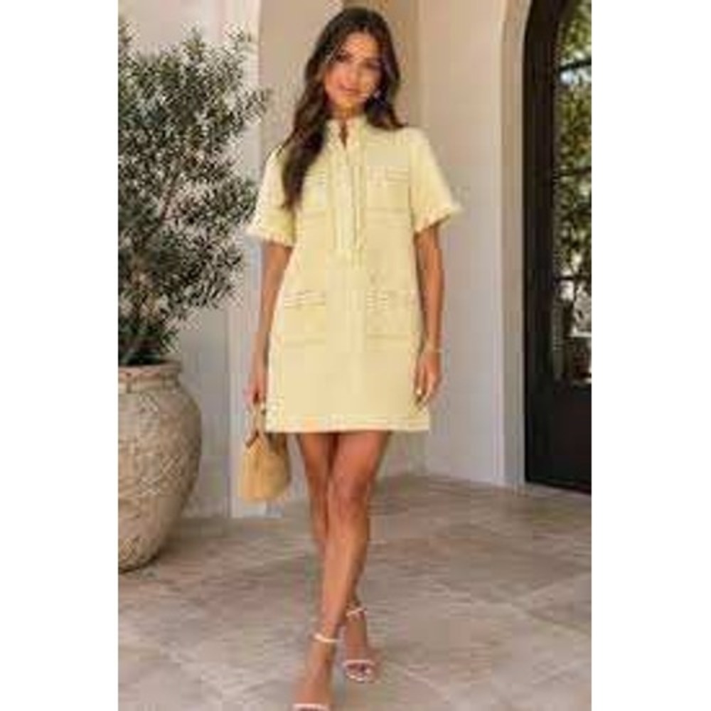 Pomander Place Tweed Ophelia Dress Yellow Medium Tuckernuck Preppy Classic